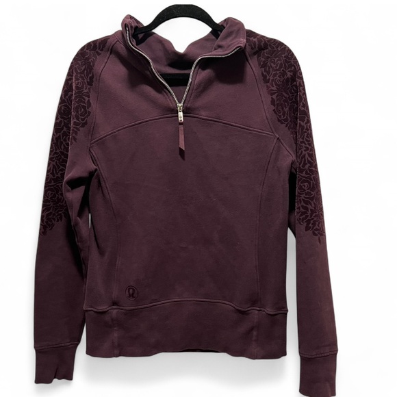 LULULEMON Floral Flock Pullover Black Cherry Purple Velvet Sz 8 - Picture 6 of 13